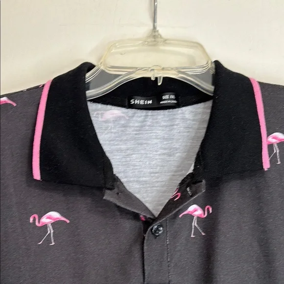 SHEIN Black and Pink Flamingo Polo Shirt - Picture 5 of 7